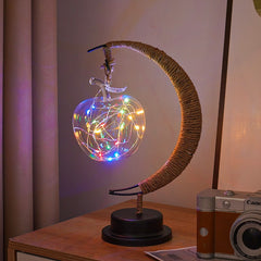 LED Star Moon Table Lamp with Hemp Rope & USB