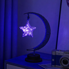 LED Star Moon Table Lamp with Hemp Rope & USB