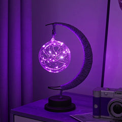 LED Star Moon Table Lamp with Hemp Rope & USB