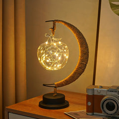 LED Star Moon Table Lamp with Hemp Rope & USB