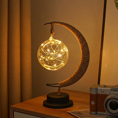 LED Star Moon Table Lamp with Hemp Rope & USB