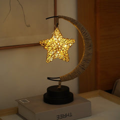 LED Star Moon Table Lamp with Hemp Rope & USB