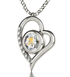 925 Sterling Silver Aquarius Necklace Zodiac Heart Pendant 24k Gold inscribed on Crystal