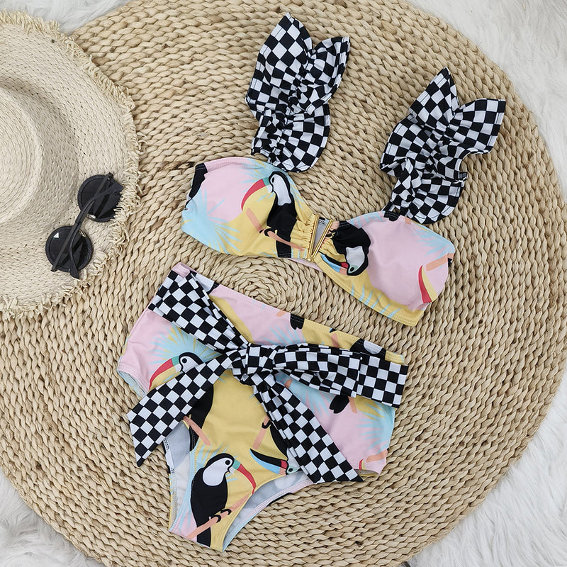 2024 High-Waisted Woodpecker Print Women's Bikini