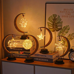 LED Star Moon Table Lamp with Hemp Rope & USB
