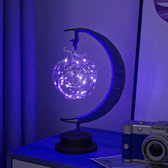 LED Star Moon Table Lamp with Hemp Rope & USB
