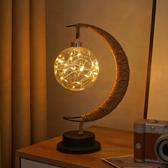 LED Star Moon Table Lamp with Hemp Rope & USB