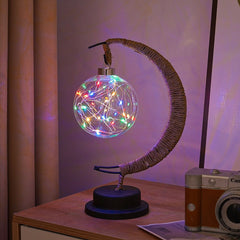 LED Star Moon Table Lamp with Hemp Rope & USB
