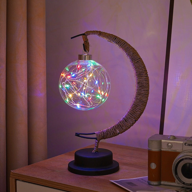 LED Star Moon Table Lamp with Hemp Rope & USB