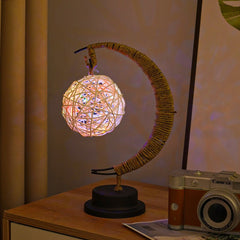 LED Star Moon Table Lamp with Hemp Rope & USB