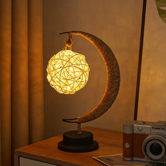 LED Star Moon Table Lamp with Hemp Rope & USB