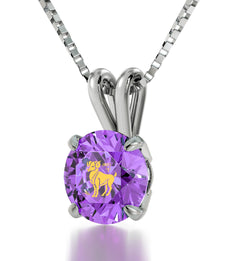 925 Sterling Silver Aries Necklace Zodiac Pendant 24k Gold inscribed on Crystal