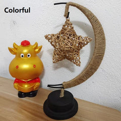 LED Star Moon Table Lamp with Hemp Rope & USB