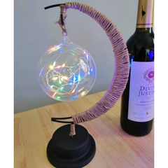 LED Star Moon Table Lamp with Hemp Rope & USB