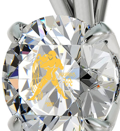 925 Sterling Silver Aquarius Necklace Zodiac Pendant 24k Gold Inscribed on Crystal