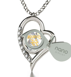 925 Sterling Silver Aquarius Necklace Zodiac Heart Pendant 24k Gold inscribed on Crystal