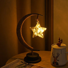 LED Star Moon Table Lamp with Hemp Rope & USB