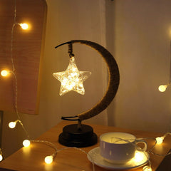 LED Star Moon Table Lamp with Hemp Rope & USB
