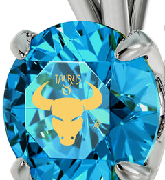 925 Sterling Silver Taurus Necklace Zodiac Pendant 24k Gold Inscribed on Crystal
