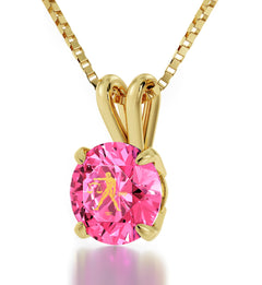 14k Yellow Gold Libra Necklace Zodiac Pendant 24k Gold Inscribed on Crystal
