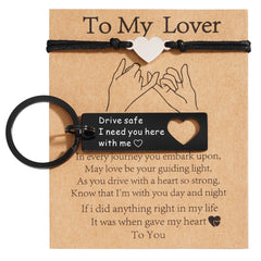 VULETO Gifts for Husband Boyfriend Lover Drive Safe Keychain I Need You Here With Me Heart Bracelet Fathers Day Christmas Valentines long Distance Relationship Gifts for Husband from Wife