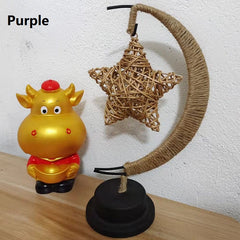 LED Star Moon Table Lamp with Hemp Rope & USB